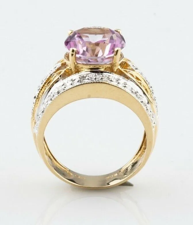 14K Yellow Gold Rhodium Topaz Diamond Cocktail Ring Size 6