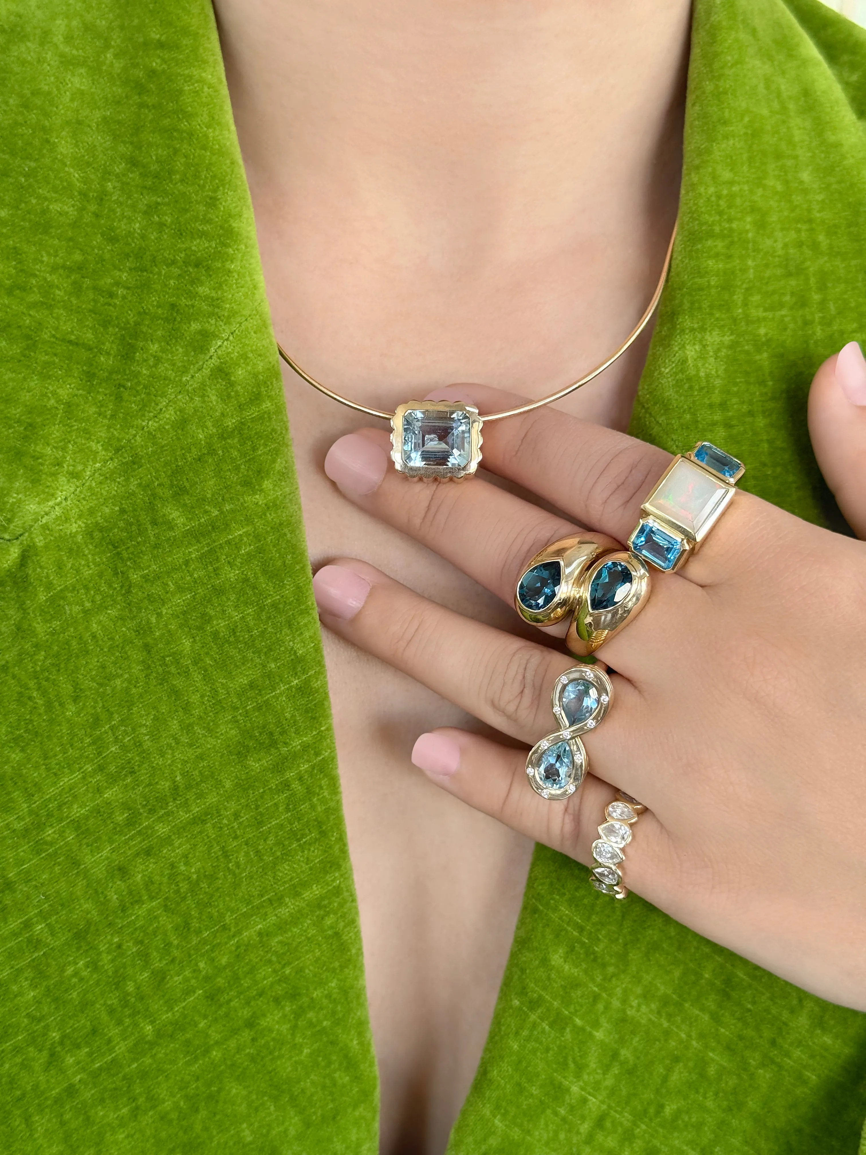 14K YG Ethiopian Opal and Topaz Trilogy Ring