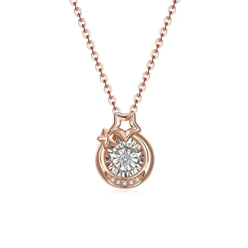 14KG 0.05Ctw Fluttering Diamond Moon & Stars Pendant