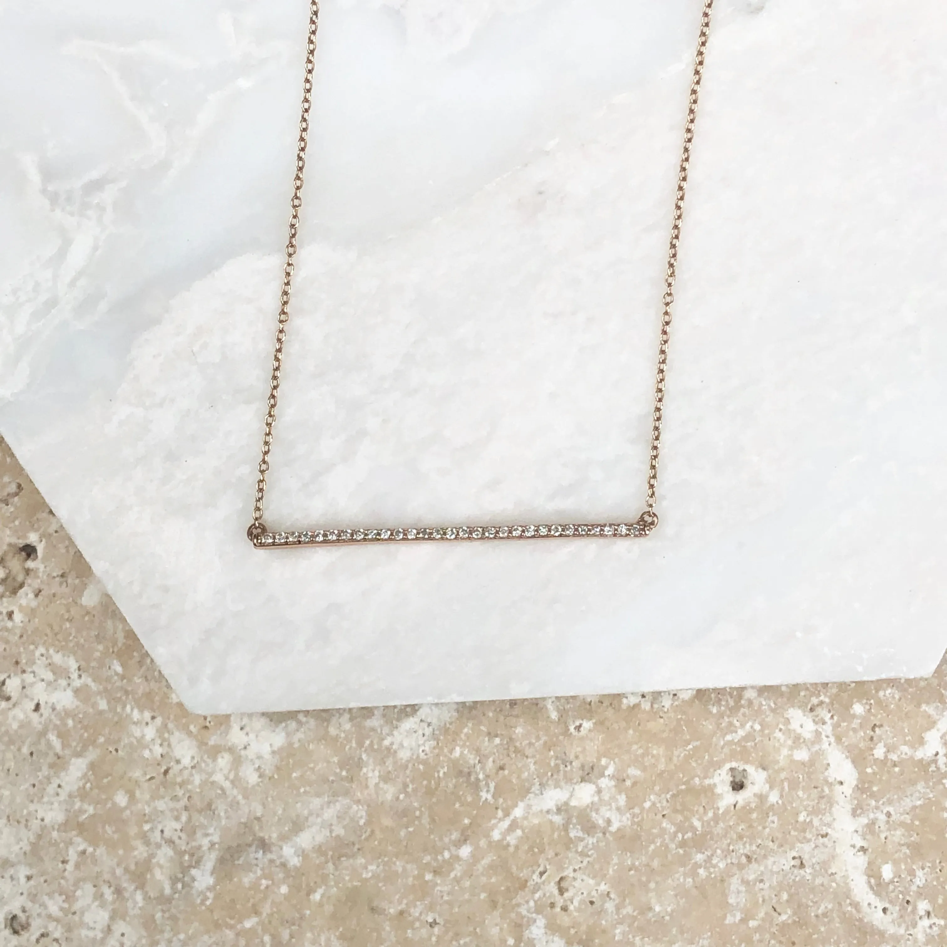 14KT Rose Gold 1/6 Carat Diamond Bar Chain Necklace