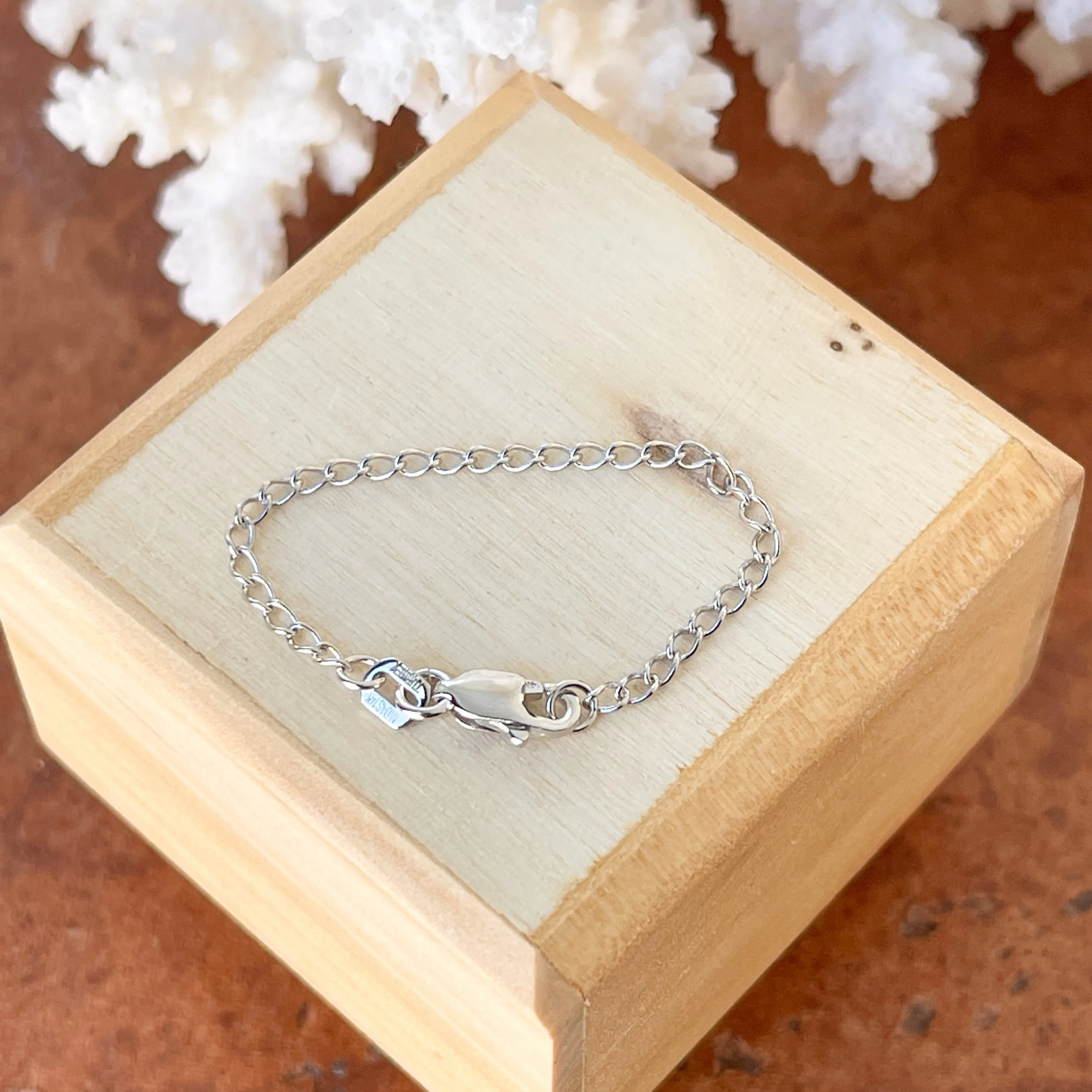 14KT White Gold Double Curb Chain Necklace Extender Safety Chain 3"