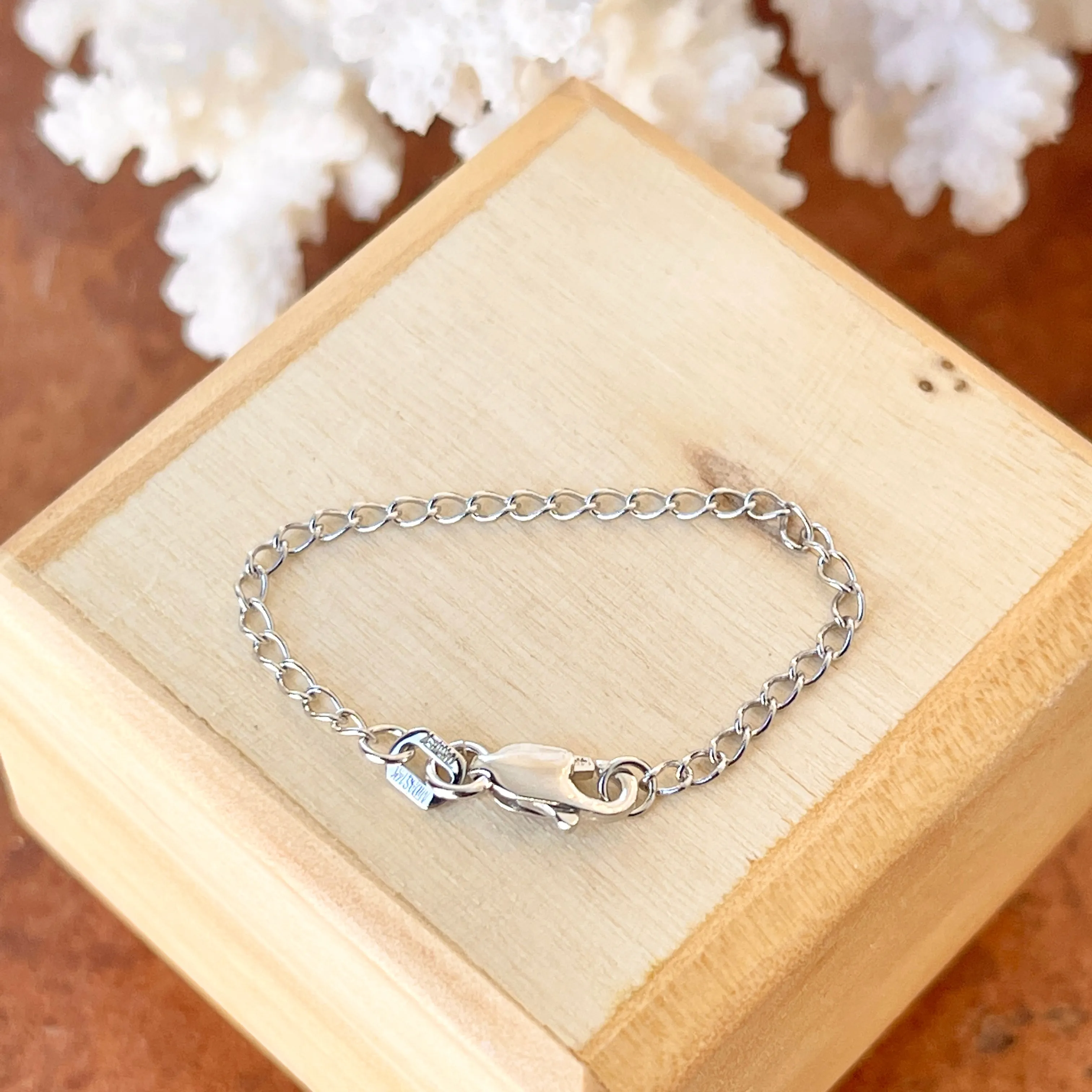 14KT White Gold Double Curb Chain Necklace Extender Safety Chain 3"