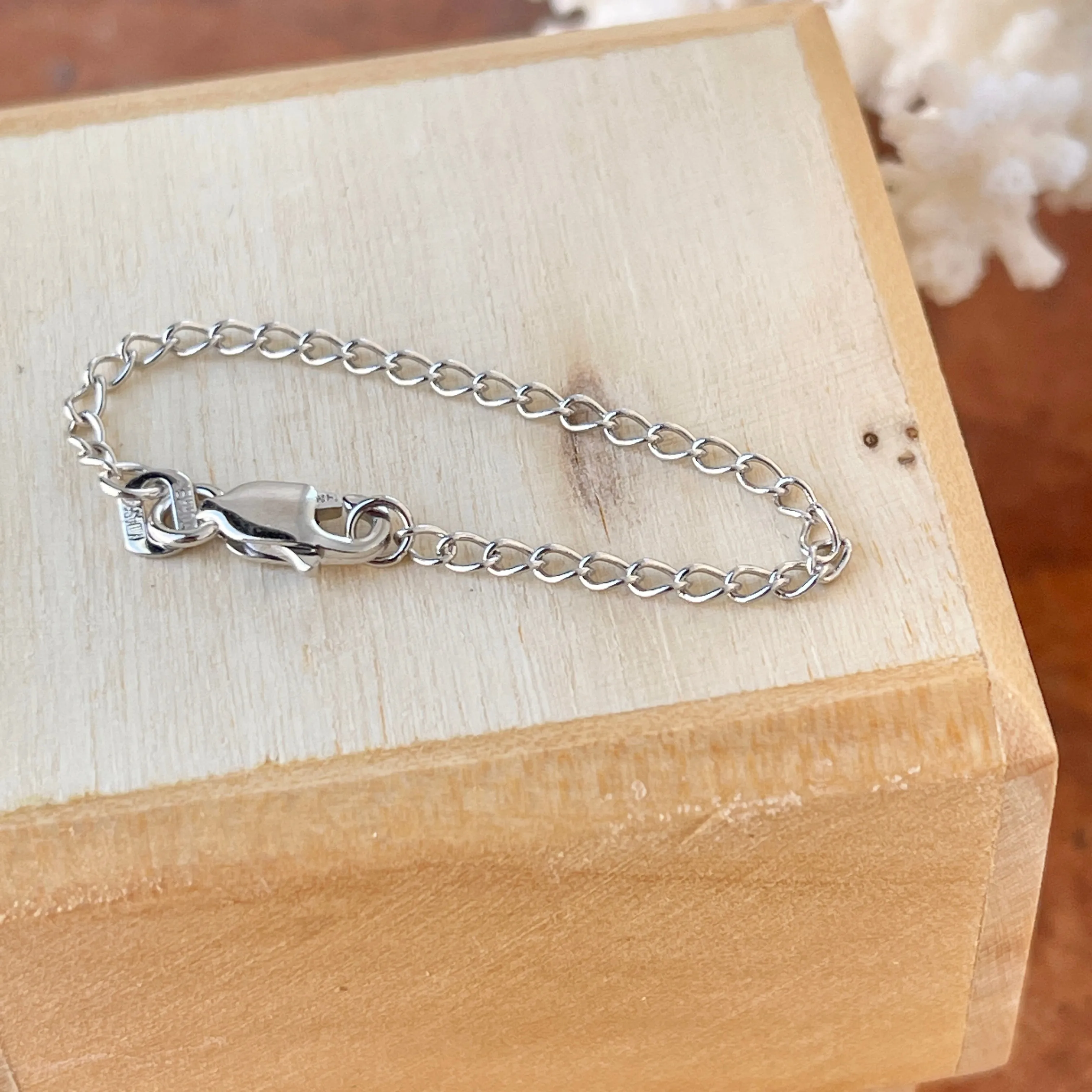 14KT White Gold Double Curb Chain Necklace Extender Safety Chain 3"