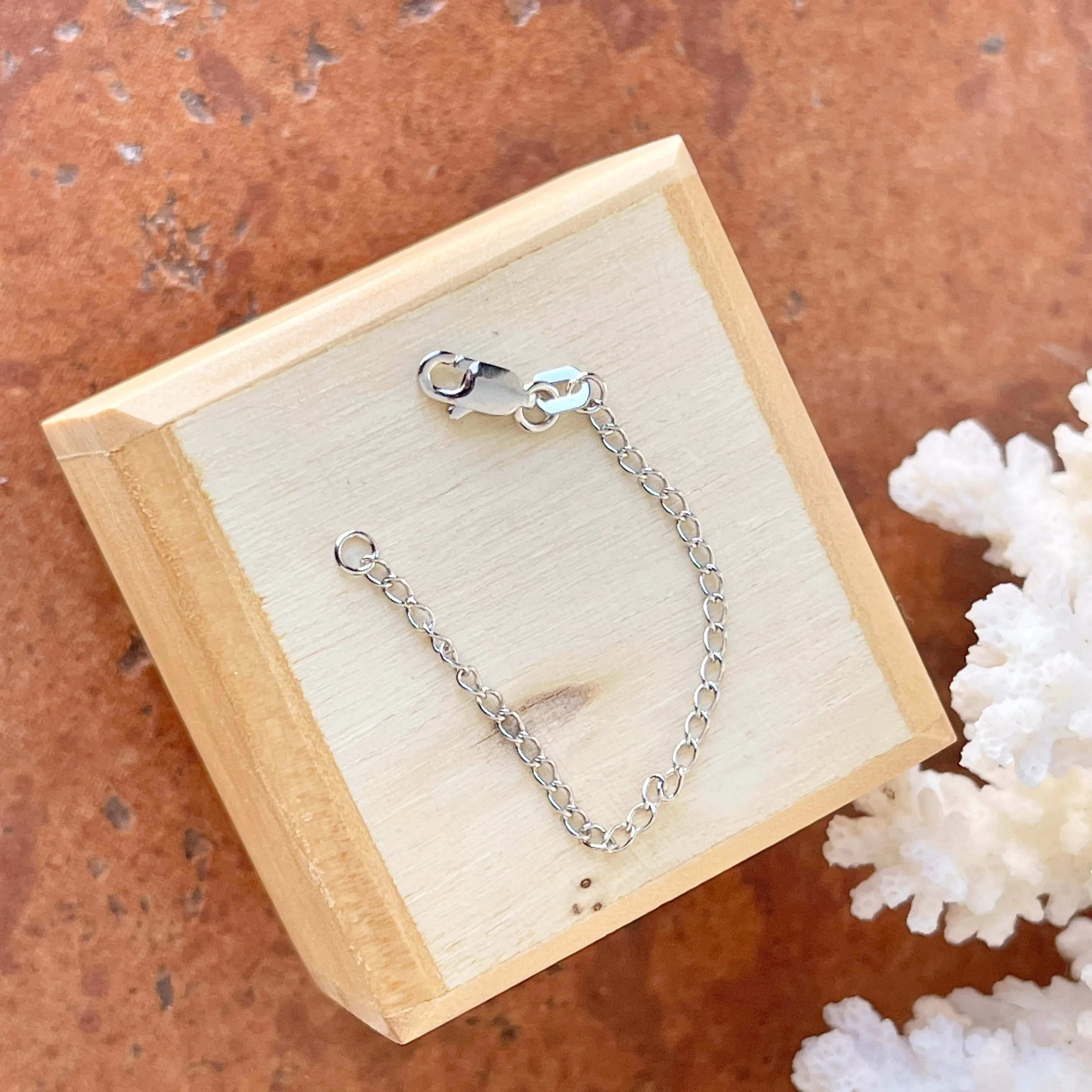 14KT White Gold Double Curb Chain Necklace Extender Safety Chain 3"