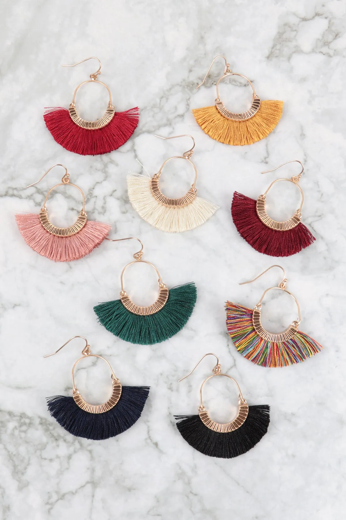 1.5 INCH FAN SHAPED TASSEL HOOK EARRINGS
