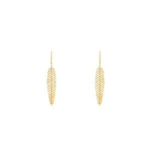 18 Karat Yellow Gold Feather earrings With 358 White Diamonds with Huggie closure