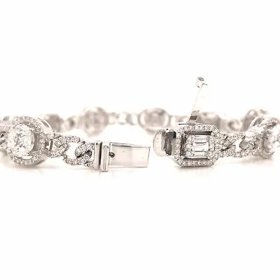 18K Diamond Cluster Line Link Bracelet White Gold