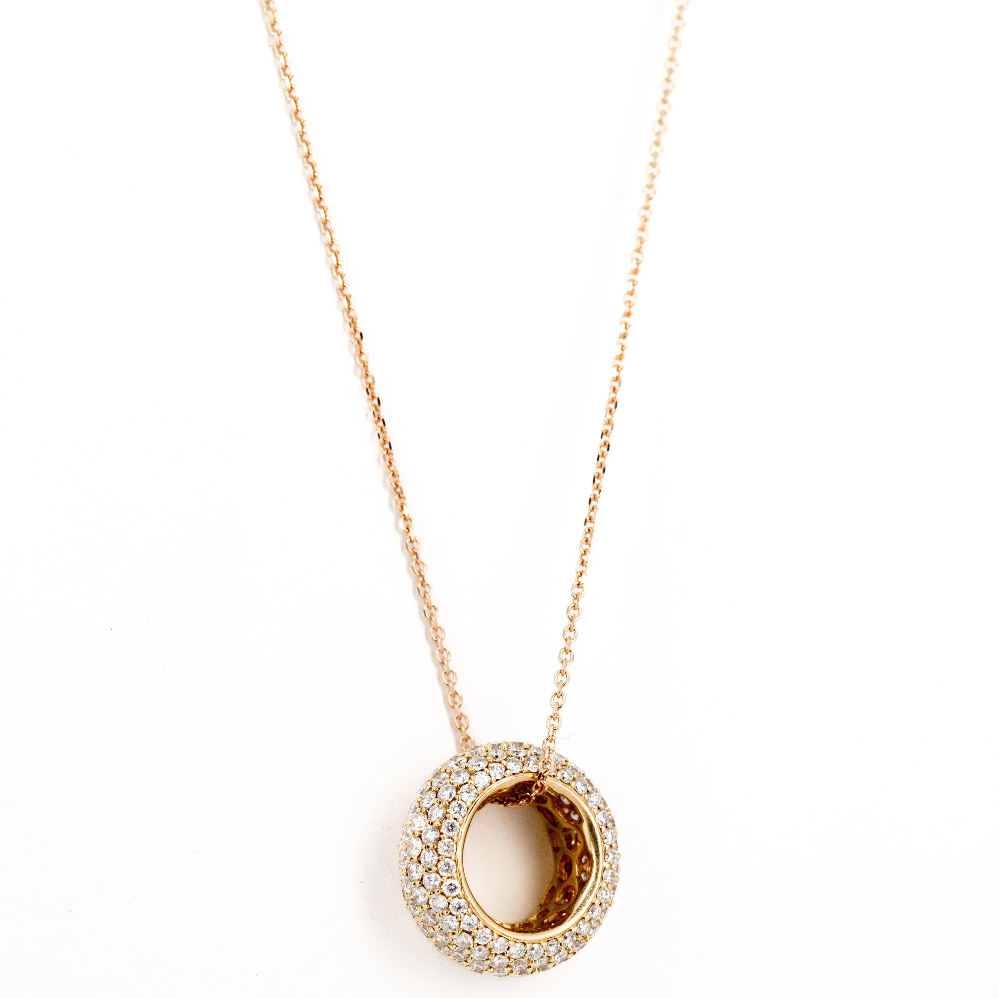 18K Rose Gold 1.5 Carat Diamond Pave Ring Pendant Necklace