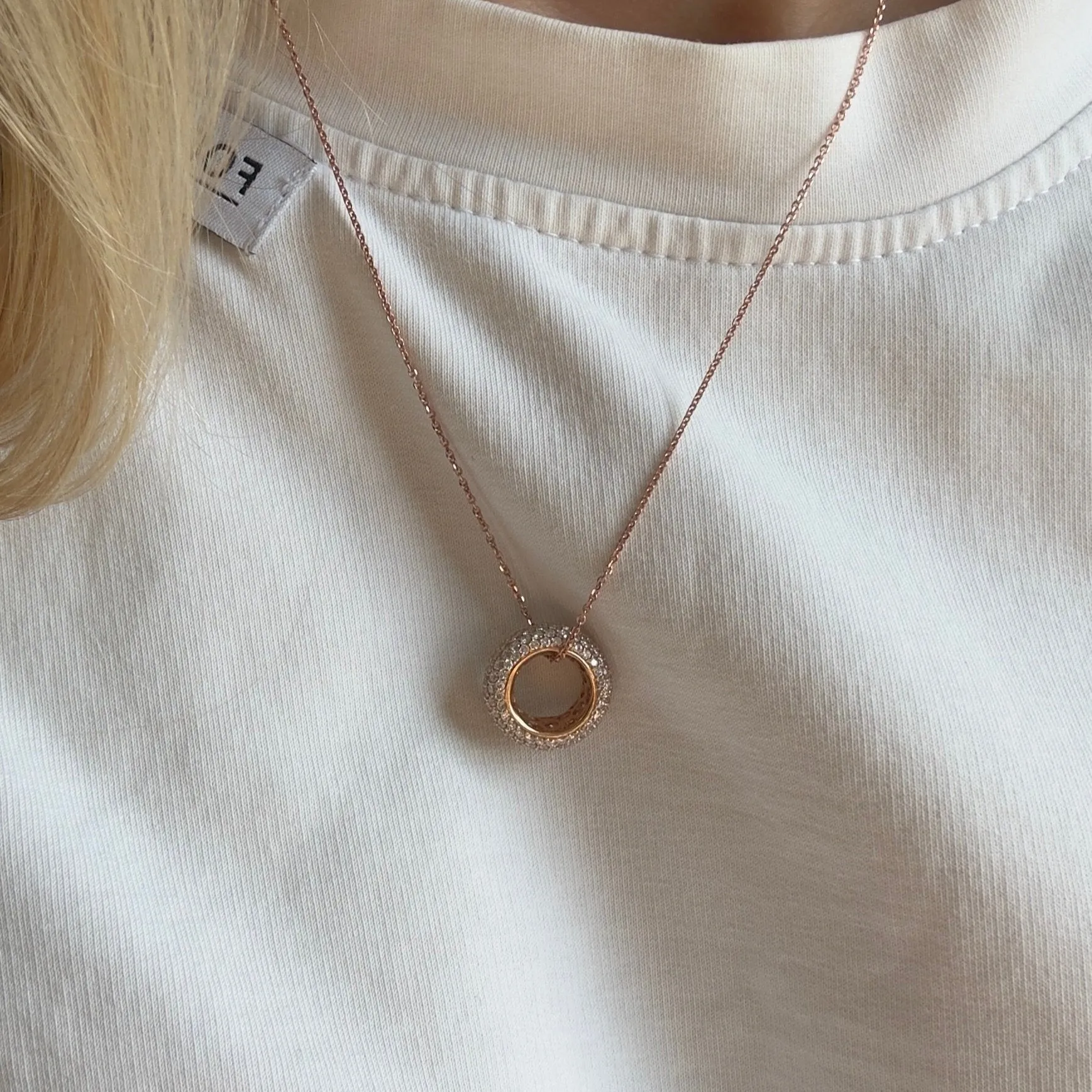 18K Rose Gold 1.5 Carat Diamond Pave Ring Pendant Necklace