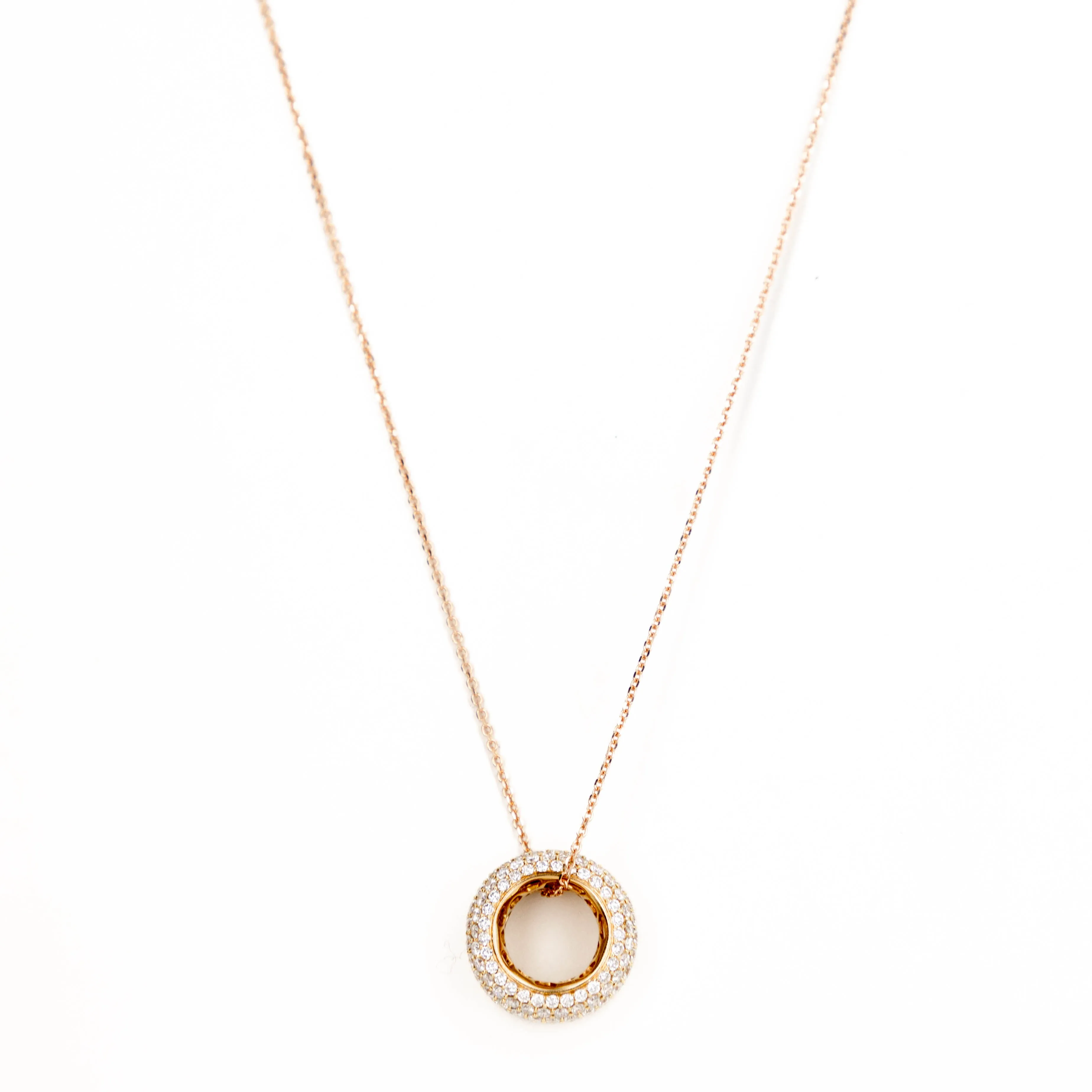 18K Rose Gold 1.5 Carat Diamond Pave Ring Pendant Necklace