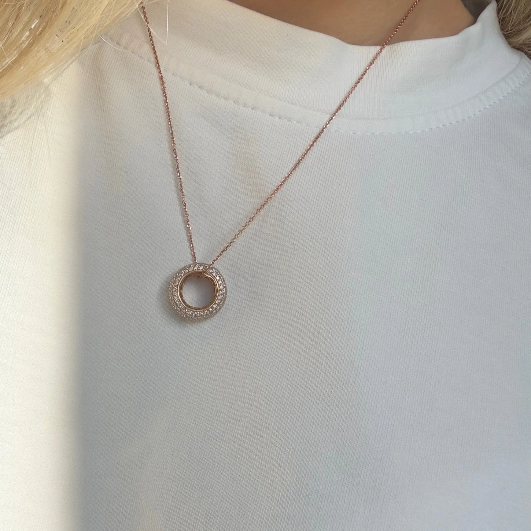 18K Rose Gold 1.5 Carat Diamond Pave Ring Pendant Necklace