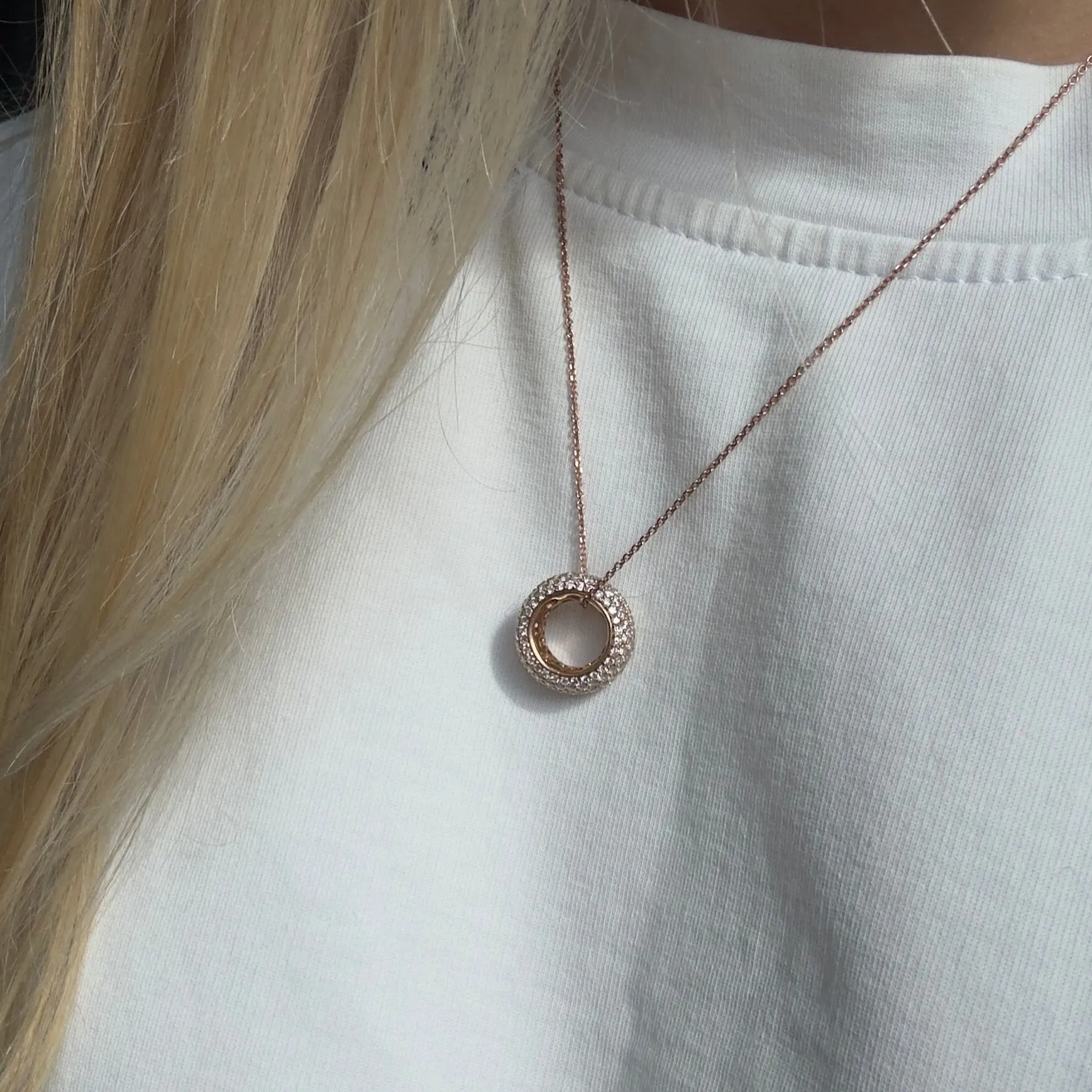 18K Rose Gold 1.5 Carat Diamond Pave Ring Pendant Necklace
