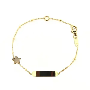 18k Solid Yellow Gold Mother of Pearl Star ID Bracelet