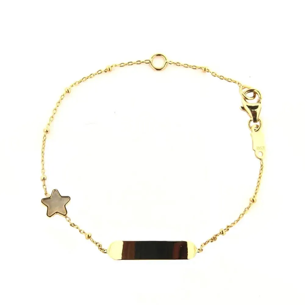 18k Solid Yellow Gold Mother of Pearl Star ID Bracelet