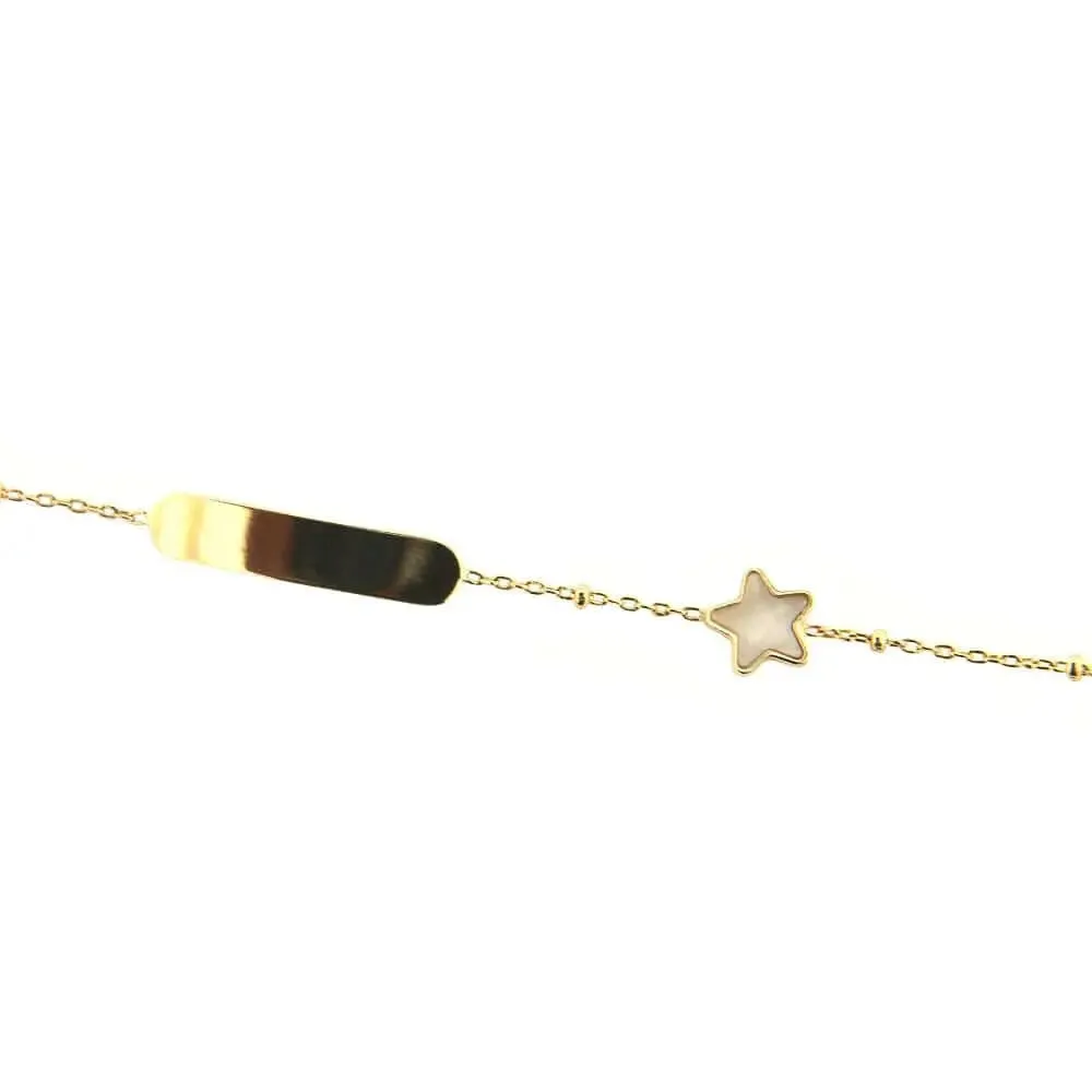 18k Solid Yellow Gold Mother of Pearl Star ID Bracelet