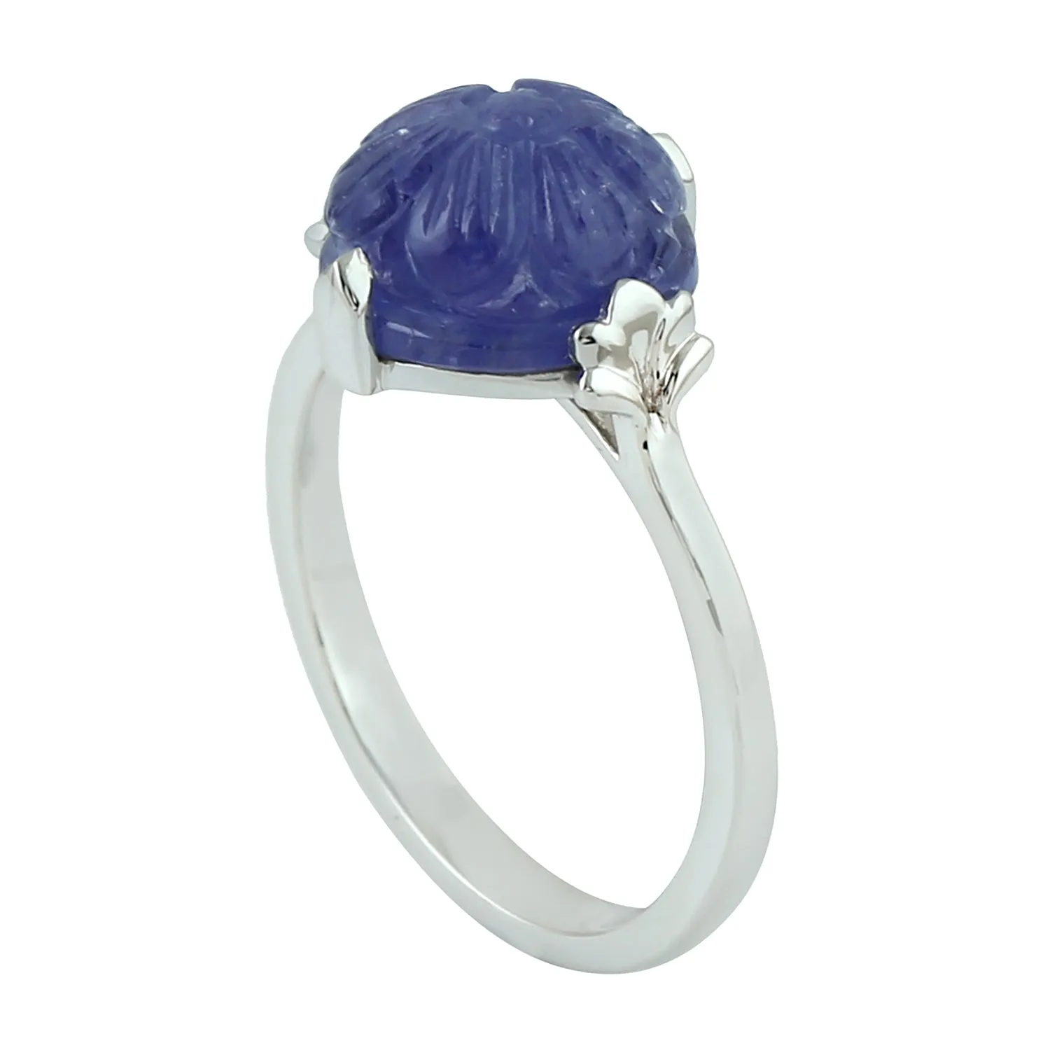 18K White Gold Carved Tanzanite Cocktail Ring December Birthstone Jewelry Gift
