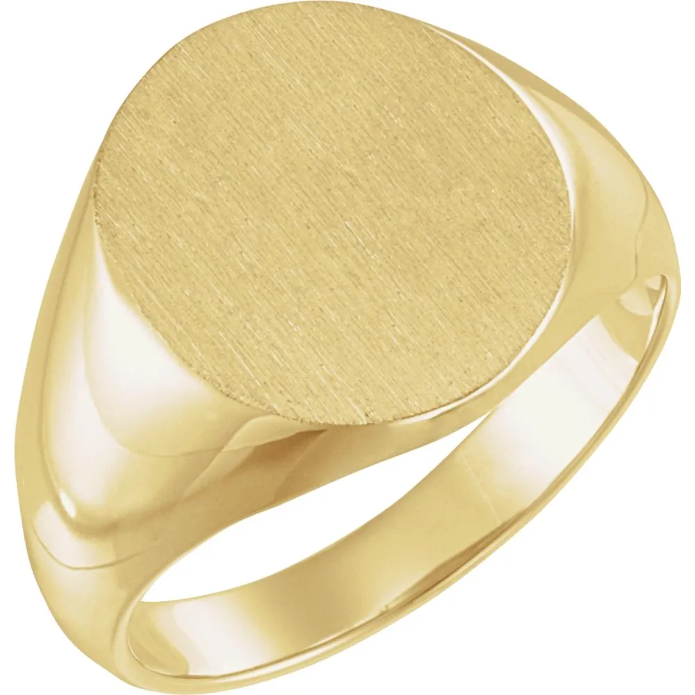 18k Yellow Gold 18x16mm Solid Oval Men's Signet Ring, Size 11