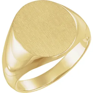 18k Yellow Gold 18x16mm Solid Oval Men's Signet Ring, Size 11