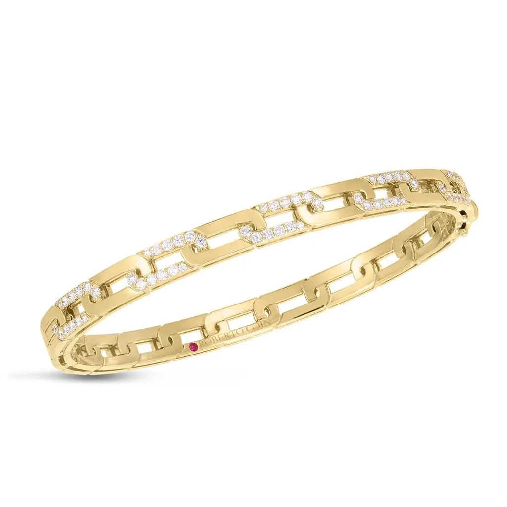 18K Yellow Gold Roberto Coin Navarra Diamond Chain Link Bangle