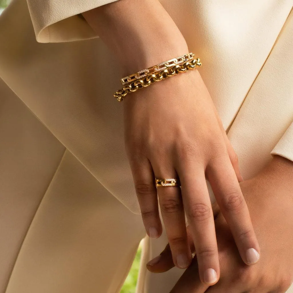 18K Yellow Gold Roberto Coin Navarra Diamond Chain Link Bangle