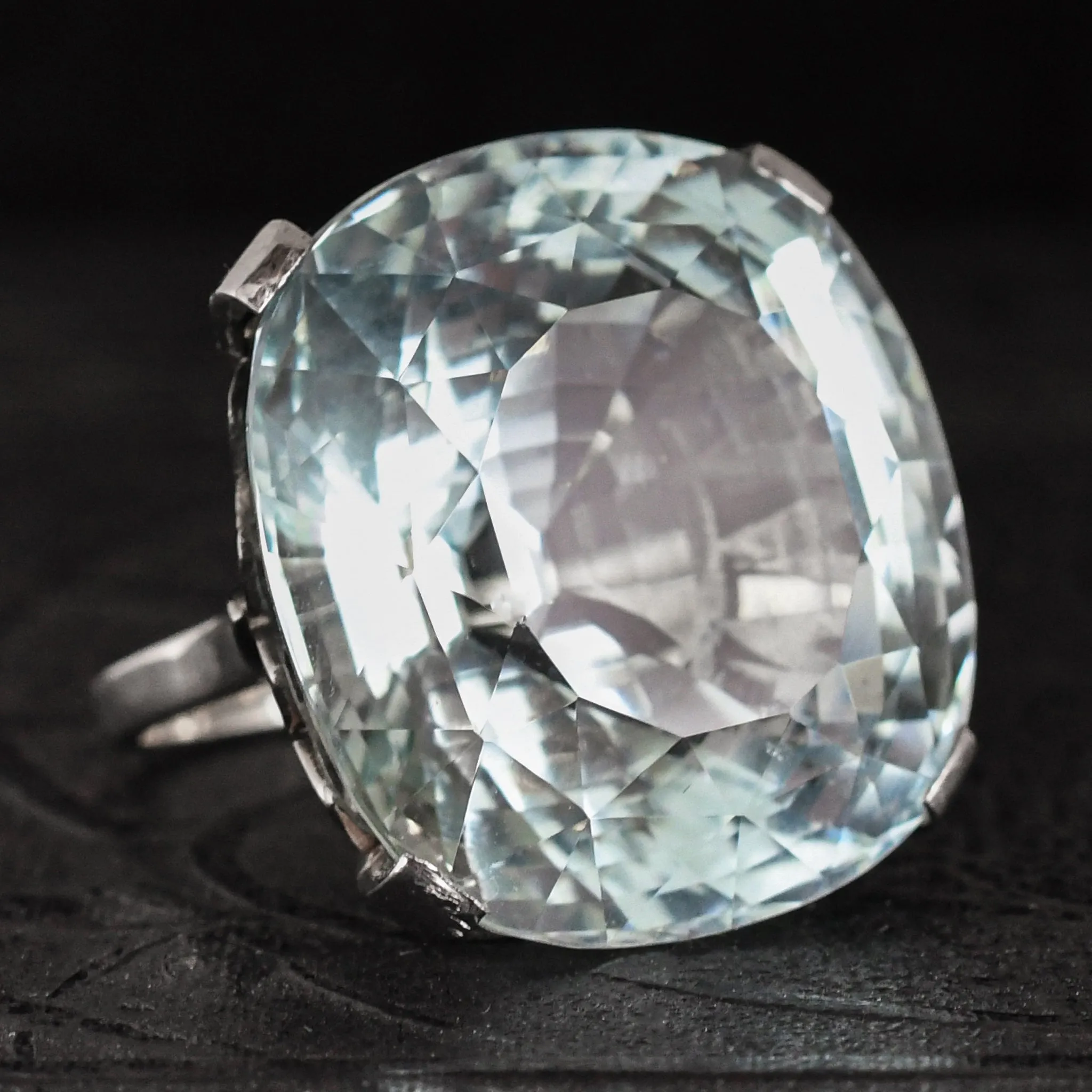 1930s Art Deco 54 Carat Aquamarine Statement Ring