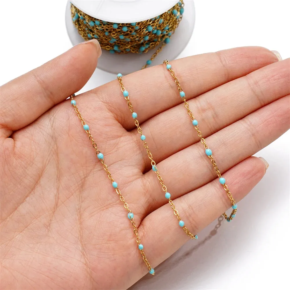 1m Colorful Enamel Beaded Gold Chain – DIY Jewelry