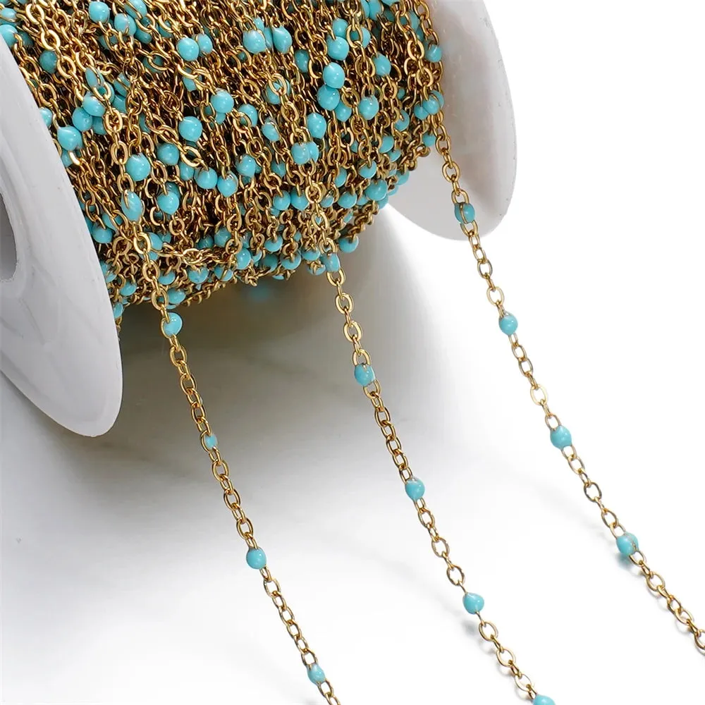 1m Colorful Enamel Beaded Gold Chain – DIY Jewelry