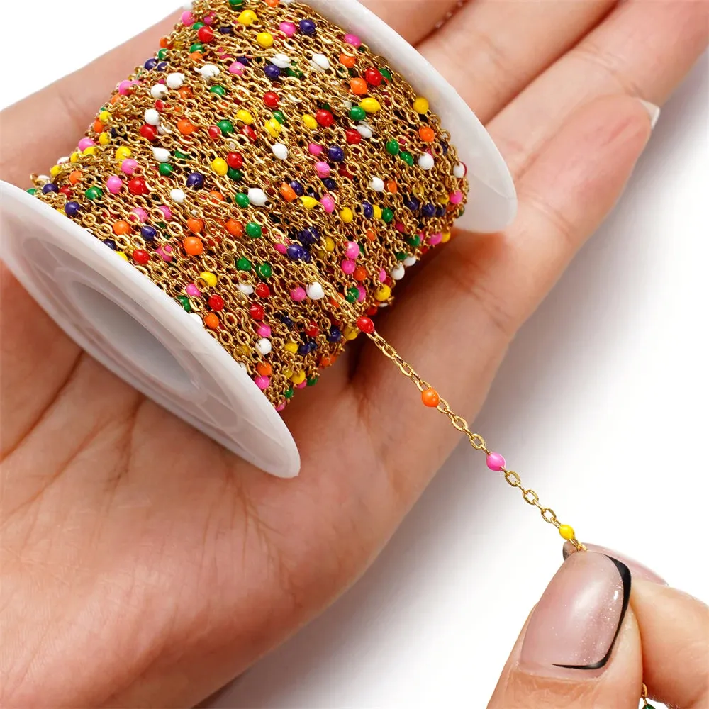 1m Colorful Enamel Beaded Gold Chain – DIY Jewelry