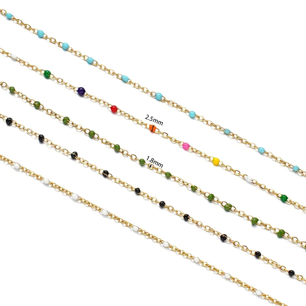 1m Colorful Enamel Beaded Gold Chain – DIY Jewelry