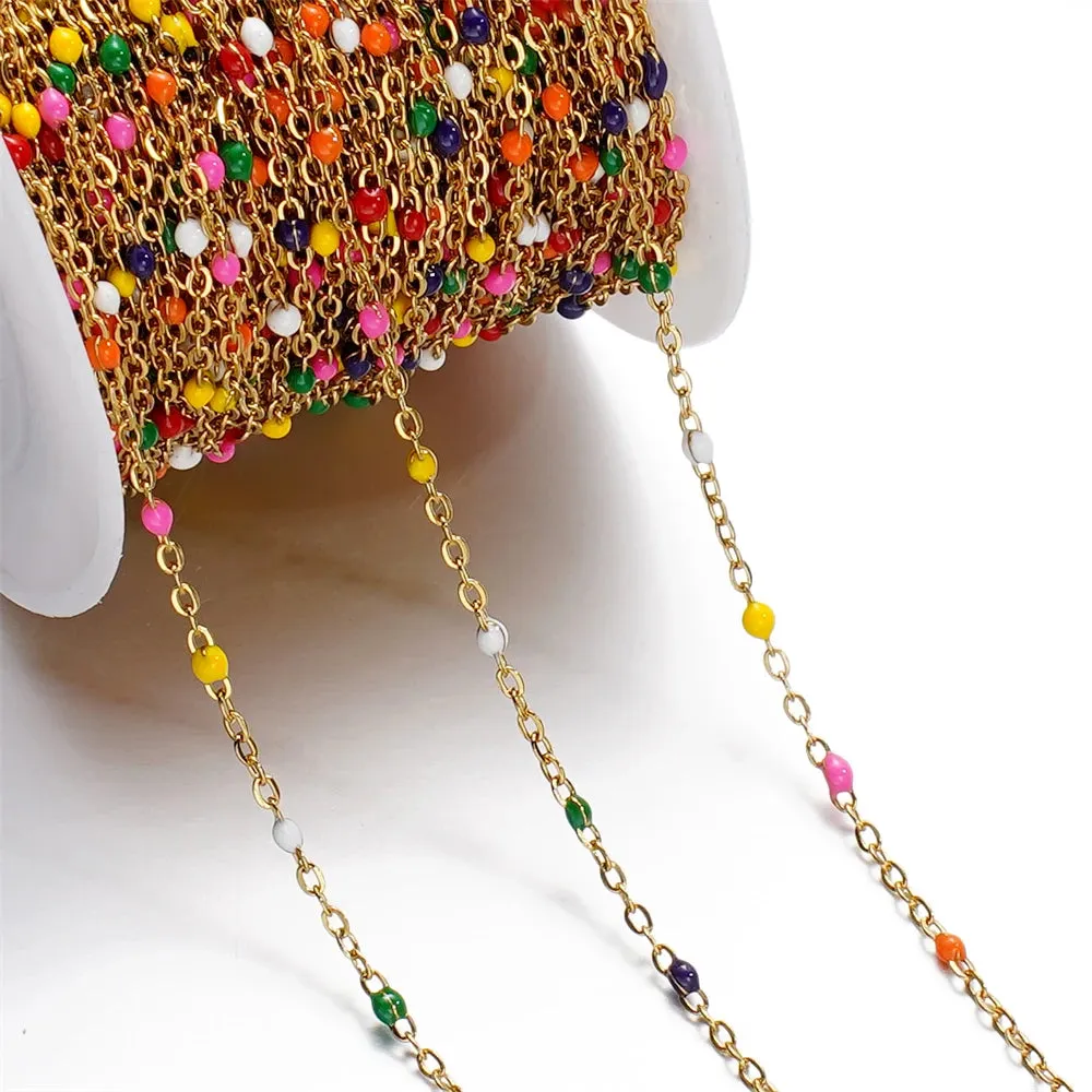 1m Colorful Enamel Beaded Gold Chain – DIY Jewelry
