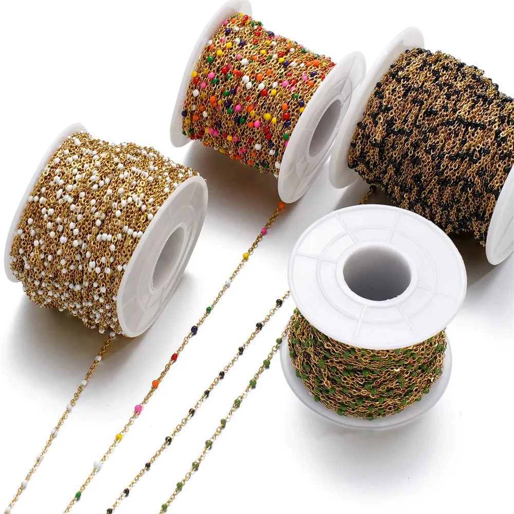 1m Colorful Enamel Beaded Gold Chain – DIY Jewelry
