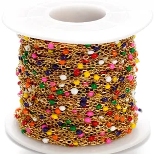 1m Colorful Enamel Beaded Gold Chain – DIY Jewelry