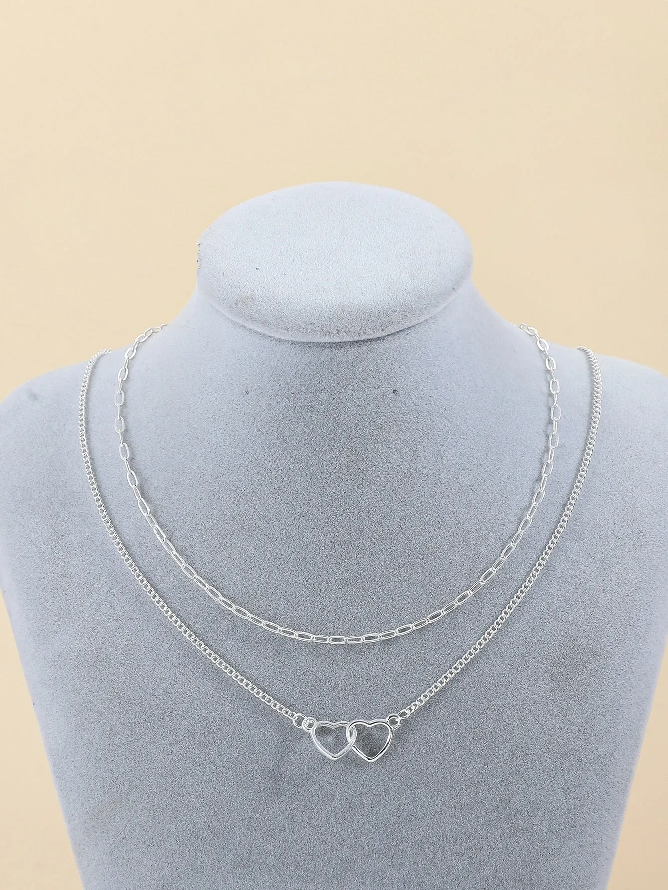 2 Layered Double Heart Pendant Necklace
