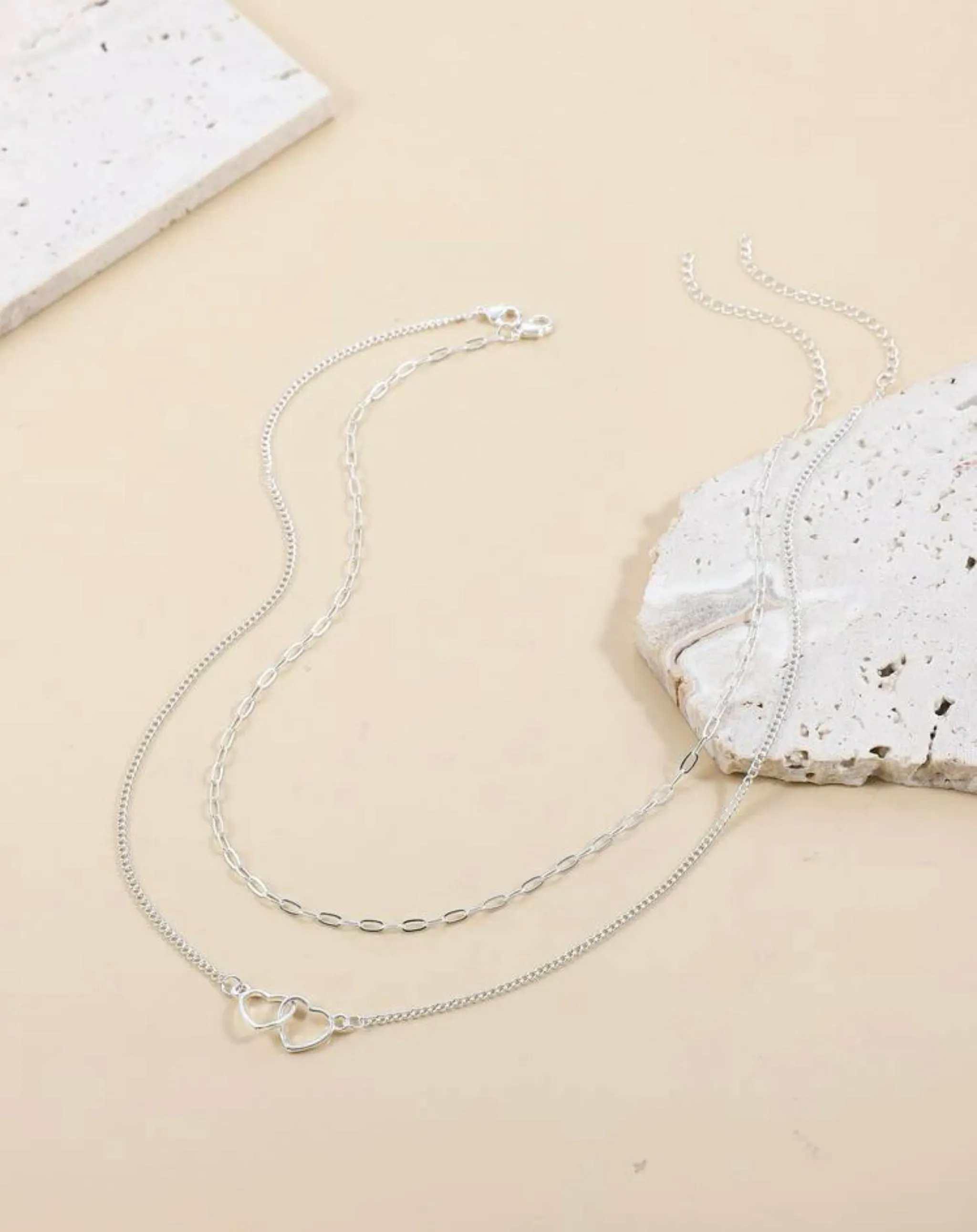 2 Layered Double Heart Pendant Necklace