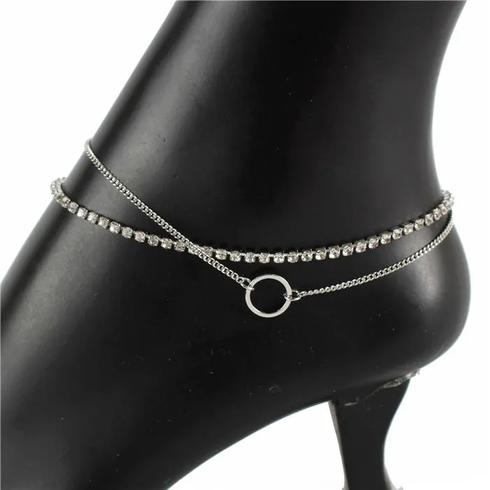 2 Layers Rhinestones Anklet