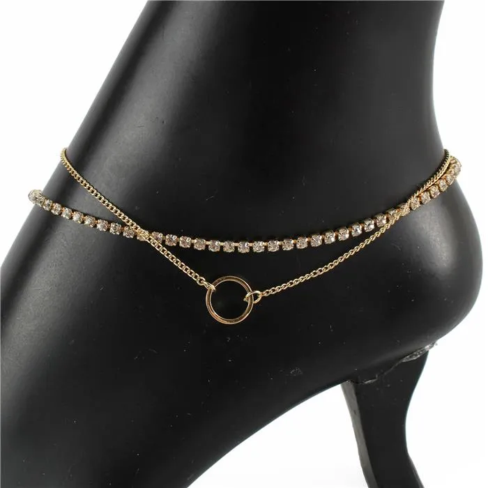 2 Layers Rhinestones Anklet