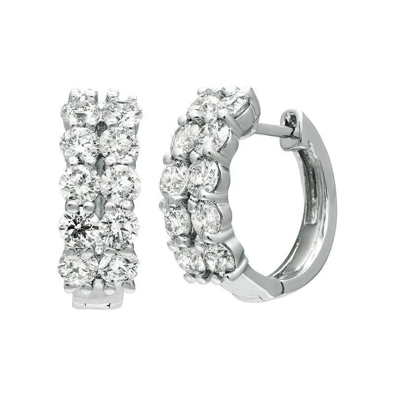 2.00 Carat Natural 2 Rows Diamond Hoop Earrings G SI 14K White Gold