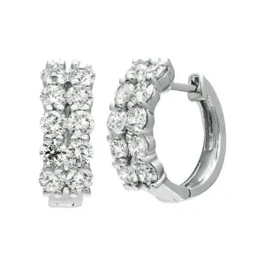 2.00 Carat Natural 2 Rows Diamond Hoop Earrings G SI 14K White Gold