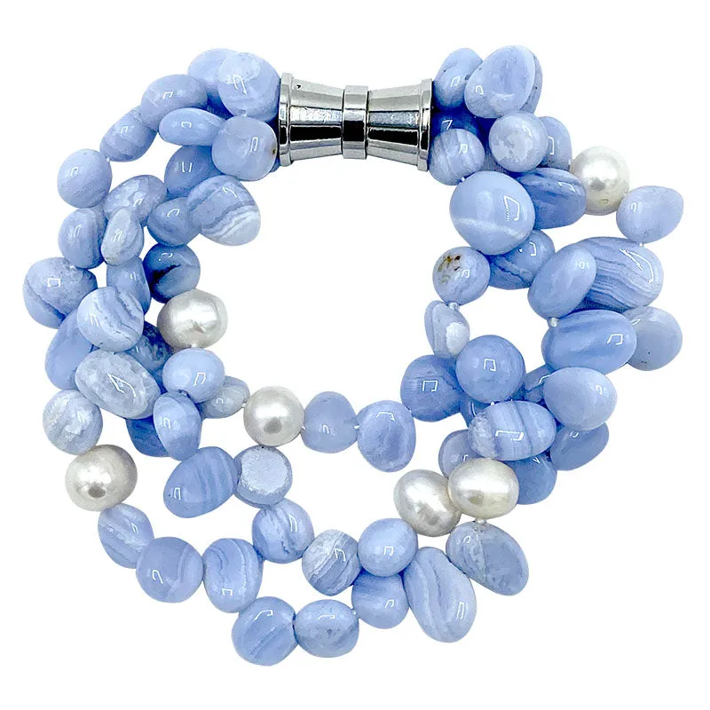 224-30 | CHALCEDONY & PEARL TRIPLE STRAND BRACELET