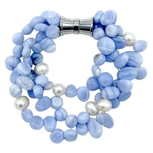 224-30 | CHALCEDONY & PEARL TRIPLE STRAND BRACELET