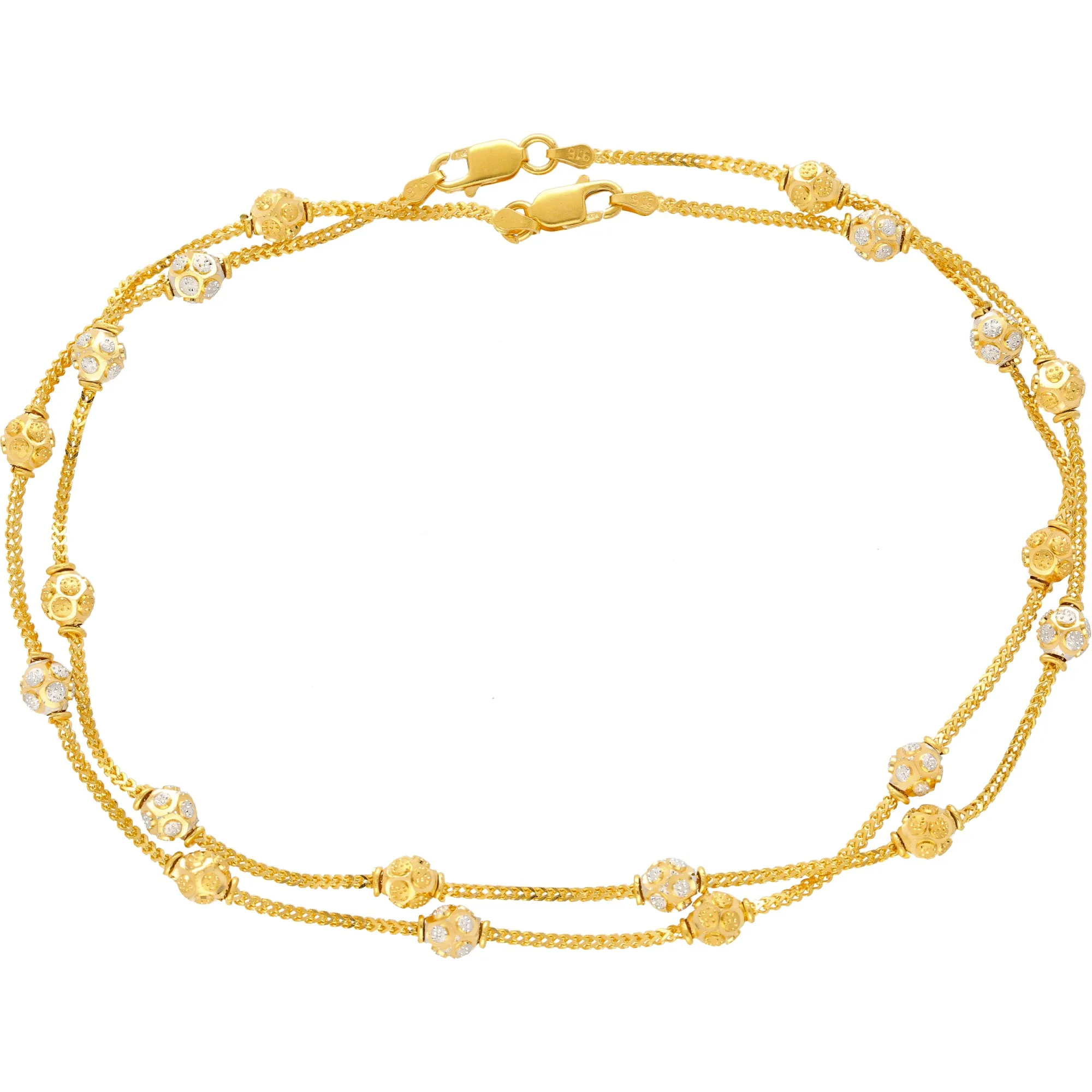 22K Yellow & White Gold Ball Bead Anklet Set (16.1gm)