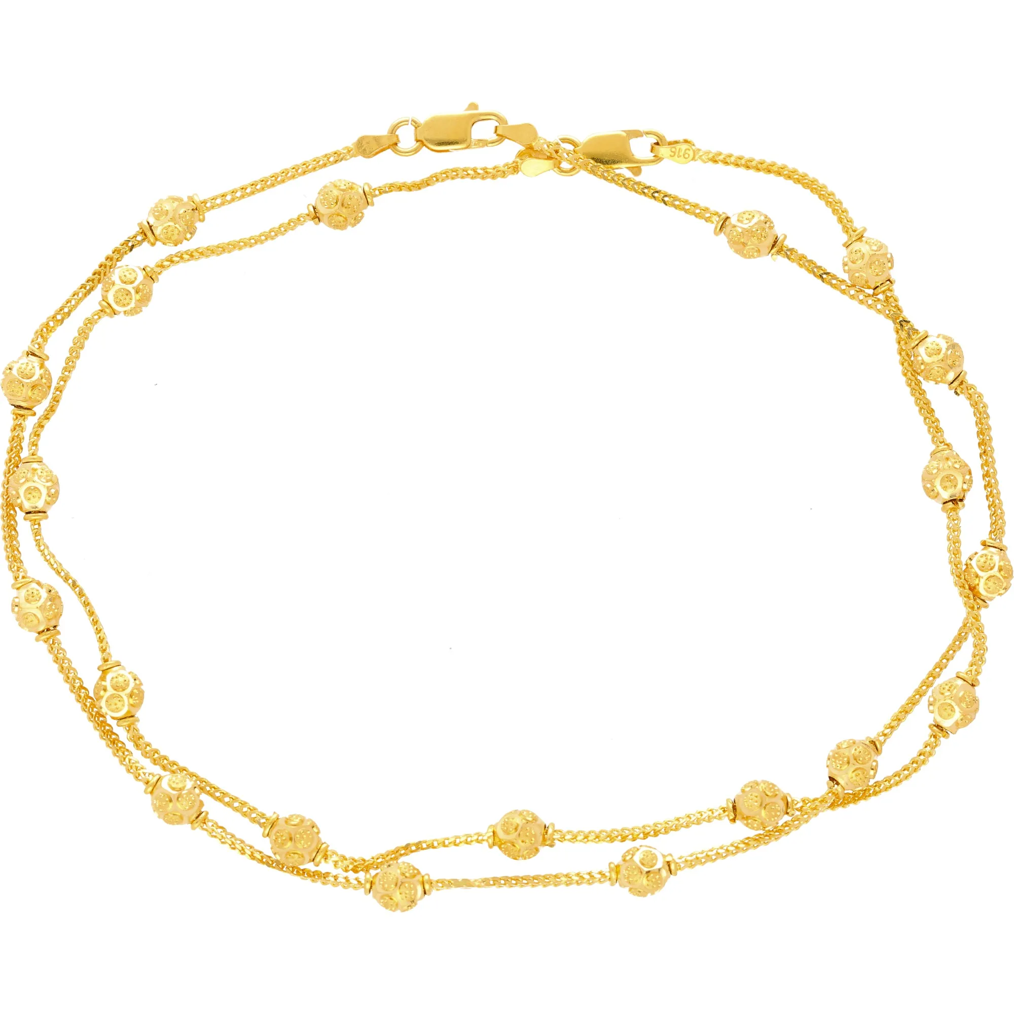 22K Yellow Gold Ball Bead Anklet Set (16.4gm)