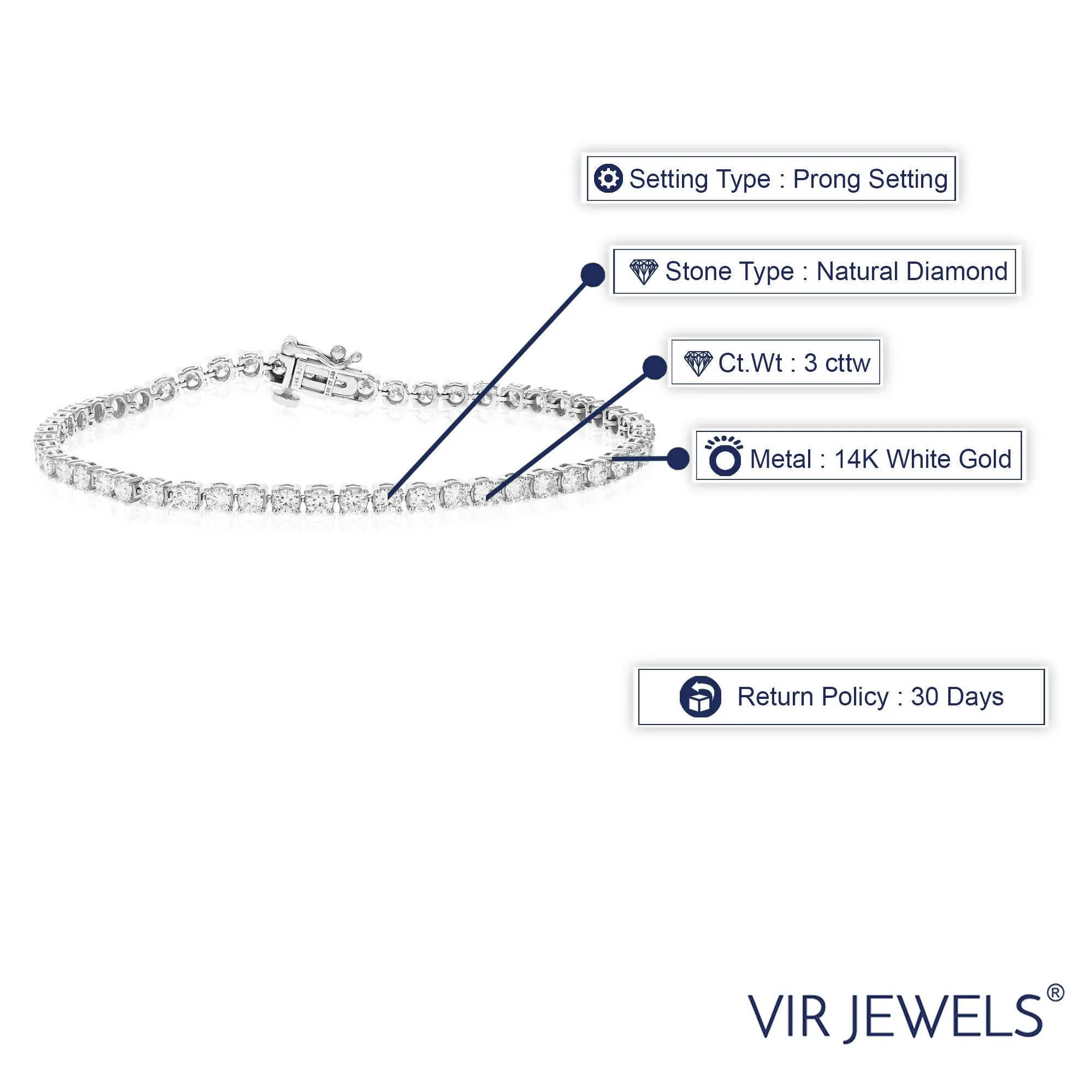 3 cttw Diamond Round Tennis Bracelets in 14K White Gold