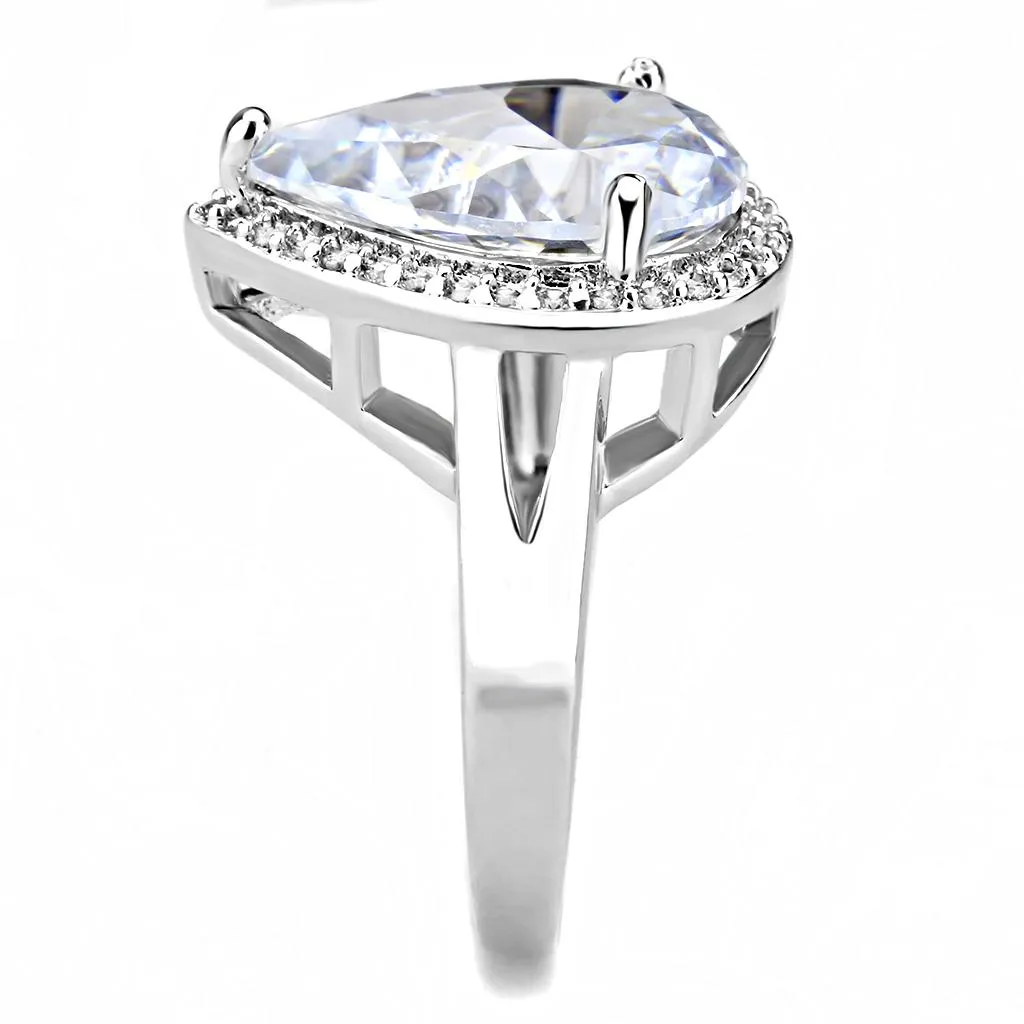 3W1469 Rhodium Brass Ring with AAA Grade CZ in Clear