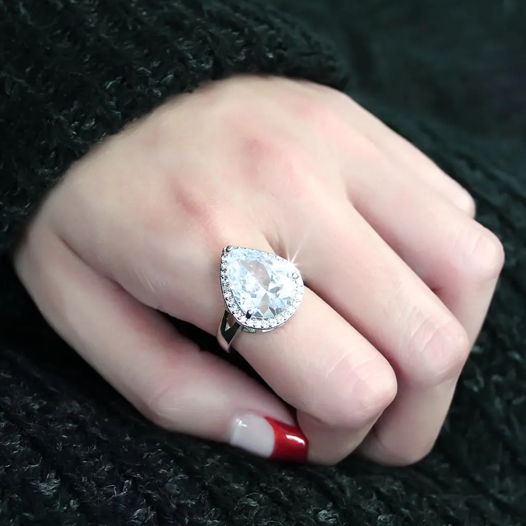 3W1469 Rhodium Brass Ring with AAA Grade CZ in Clear