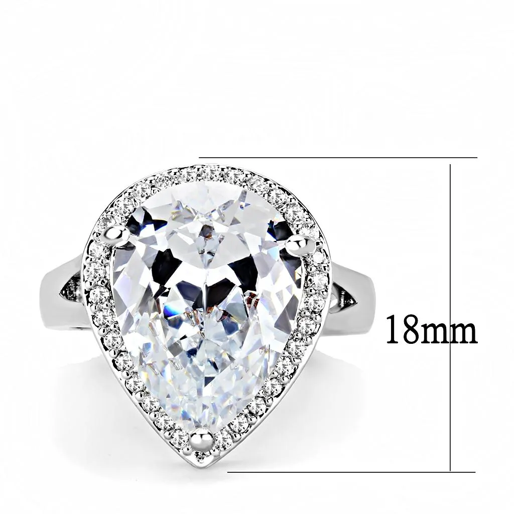 3W1469 Rhodium Brass Ring with AAA Grade CZ in Clear