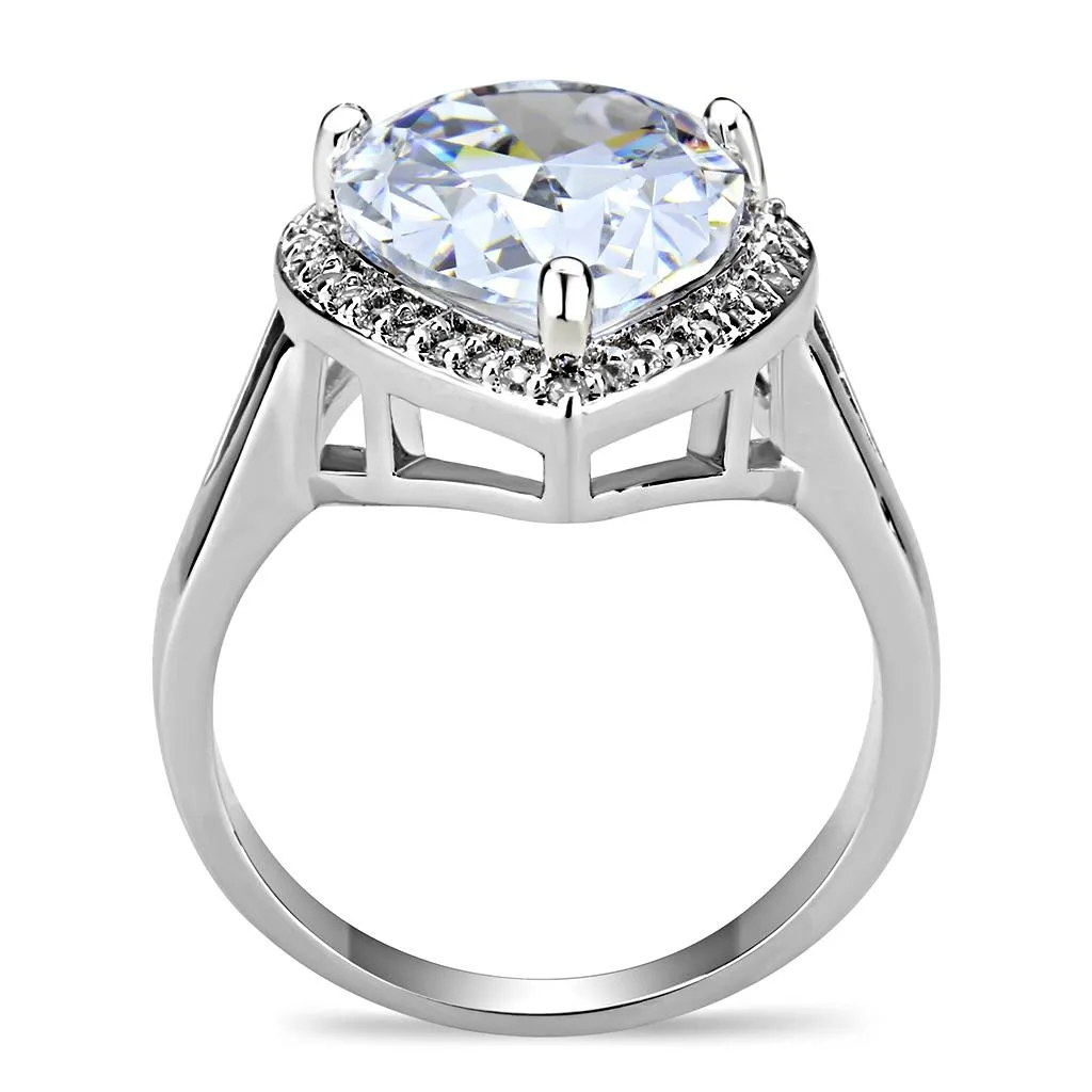 3W1469 Rhodium Brass Ring with AAA Grade CZ in Clear