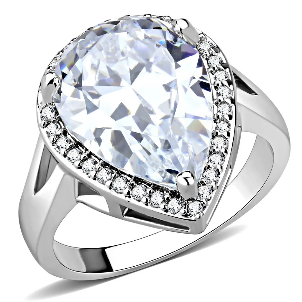 3W1469 Rhodium Brass Ring with AAA Grade CZ in Clear