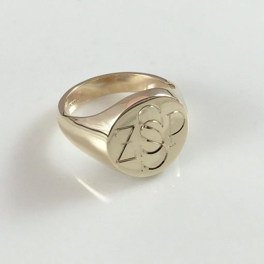4 Initials Engraved  13mm Round  -  18 Carat Yellow Gold Signet Ring