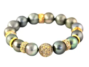 5.77ct Pave Fancy Diamond in Tahitian Peacock Pearl Stretch Bracelet